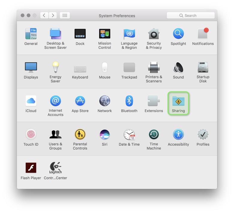 macOS System Preferences: Sharing