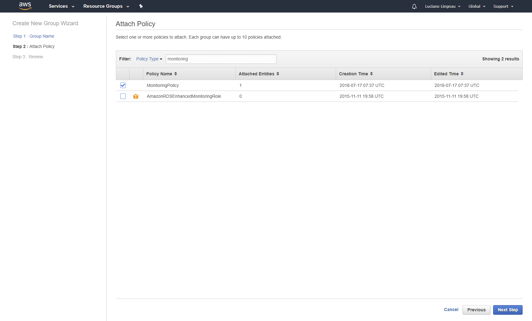 Attach Policy to New Group Attach Policy to New Group