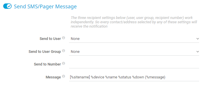 SMS/Pager Message Setup