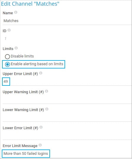 Set the sensor limits in the channel settings