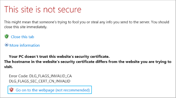 SSL certificate warning in Microsoft Internet Explorer